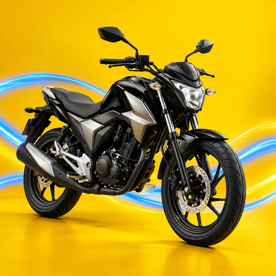 Moto preta e prata com trilhas azuis de energia